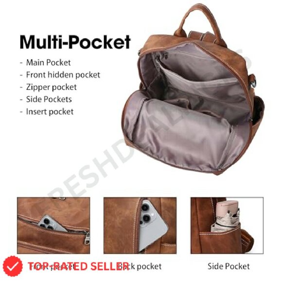 Leather Backpack Purse Convertible Shoulder Bag Chic Minimal Travel Daypack - Picture 7 of 8